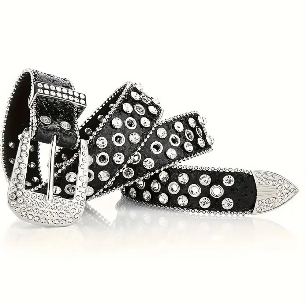 Pink Hip Hop Cowboy Cowgirl Rhinestone Y2K Belt Buckle - Trendy Faux Leather - Picture 7 of 7